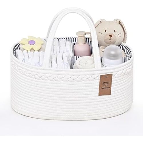 13.5L Baby Diaper Caddy Organizer, 15.3"x9.8"x7" Cotton Rope Diaper Basket, Changing Table Storage Caddy With Removable Divider, Baby Basket for Nursery, Car, Diapers, Baby Shower Gifts for Newborn