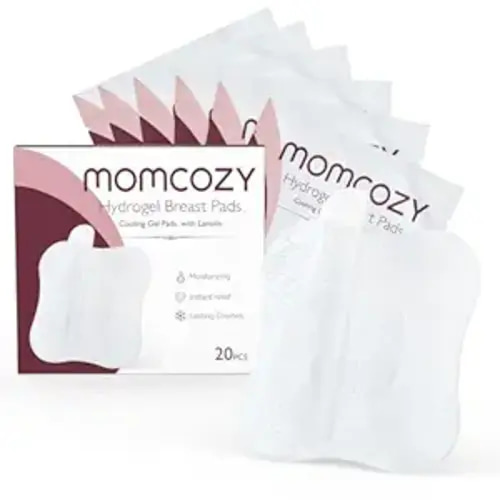 Momcozy Hydrogel Nursing Pads, Nipple Pads with Lanolin Supports Instant Cooling Relief from Breastfeeding and Pumping, Breastfeeding Essentials, 20 PCS Individually Wrapped