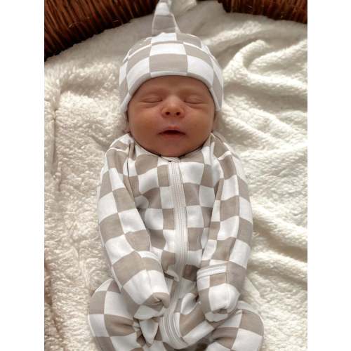 Tiramisu Checkerboard / Organic 2-Way Zip Romper
