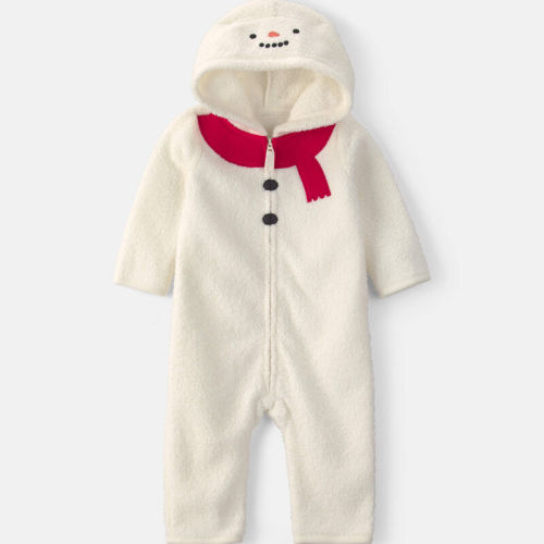 Baby Snowman Fleece Long-Sleeve Jumpsuit - Cream | Carter’s Oshkosh Canada