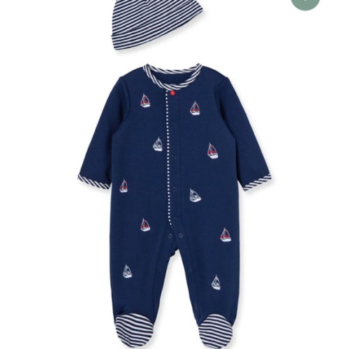 Sailboats Footed One-Piece And Hat
