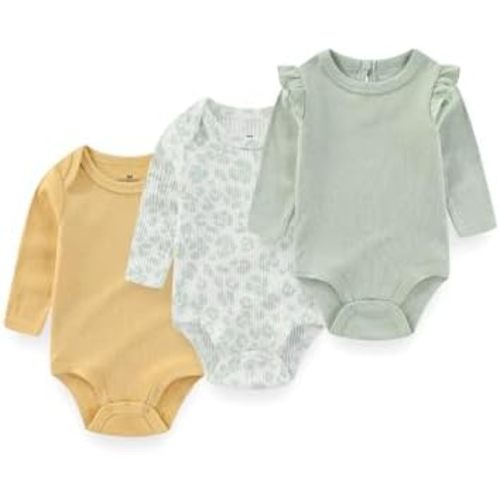 Baby Long Sleeve Bodysuits 3-Pack Cotton Infant Baby Boy Girl Clothes Outfit 0-12Months