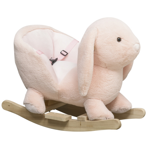Qaba Rabbit Wooden Rocking Horse with Sound, Pink