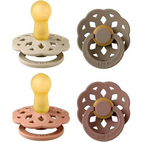 BIBS Boheme Soother 4-Pack | BPA Free Dummy Pacifier | Round Nipple | Natural Rubber Latex | Made in Denmark | Size 6-18 Months | Peach Mix
