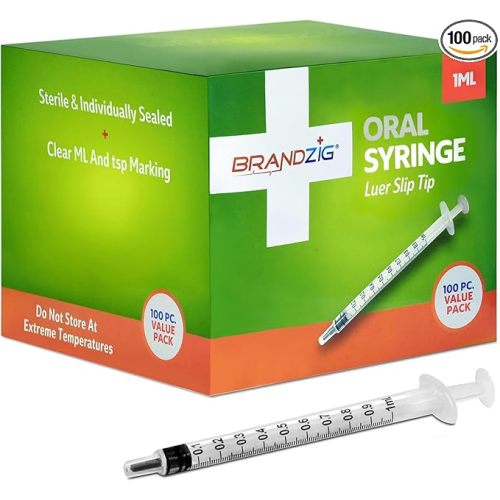 1ml Oral Syringe - 100 Pack – Luer Slip Tip, No Needle, Sterile Individually Blister Packed - Medicine Administration for Infants, Toddlers and Small Pets