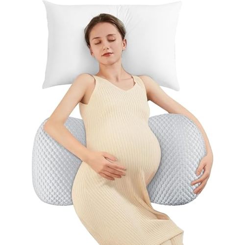 Pregnancy Pillow Cooling for Sleeping, Detachable and Adjustable Double-Sided Support Maternity Pillow Skin-Friendly for Pregnant Women Back, HIPS, Legs(30°Slope Design Verified by Expectant Mothers)