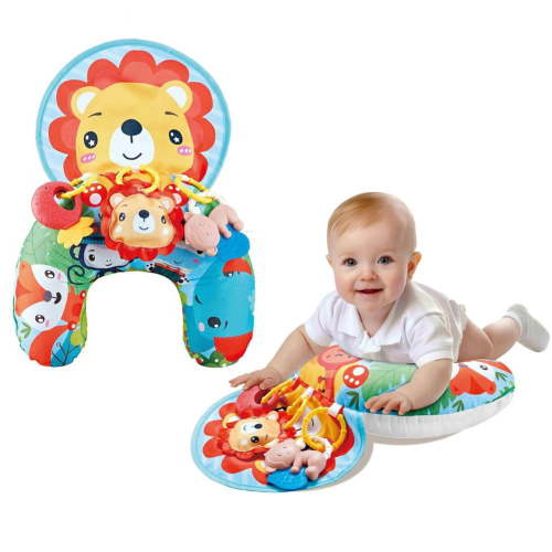 Baby Tummy Time Pillow, U-Shaped Prone Support Mat with Sound Toy and Teether for Infant Floor Play