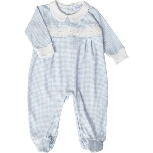 Gingham  Smocked Footie, Blue - Nellapima | Maisonette
