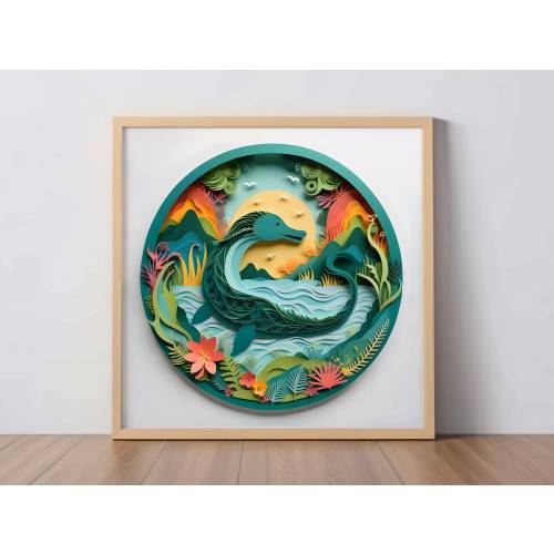 Loch Ness Monster Cute Cryptid Papercut Art: Nessie Print, Cryptid Fan Gift, Wall Decor, Unique Monster Digital Artwork, Folklore Poster