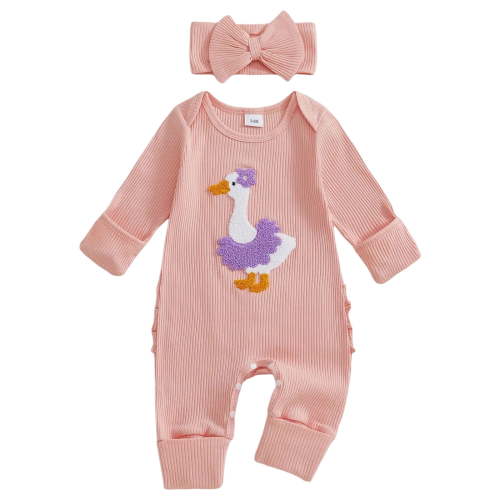 Petalier Newborn Baby Girl Clothes Fall Winter Long Sleeve Ruffle Romper Ribbed Knit Jumpsuit Preemie Girl Coming Home Outfit (Pink, NewBorn)