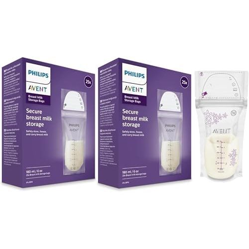 Philips Avent Breast Milk Storage Bags, 6 oz, 50-Pack