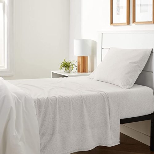 Amazon Basics 4 Piece Bed Sheets Set, 100% Cotton Jersey, Includes Super Soft, Flat and Fitted Sheets, Pillowcase, King, Oatmeal, Solid