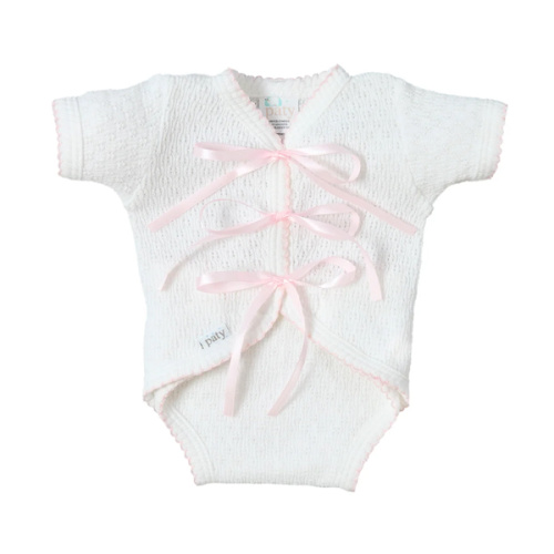 Paty Knit Ribbon Tie Onesie with Built-In Diaper Cover - PatyInc