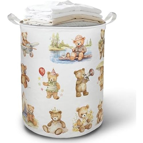 Bear Kids Laundry Basket Hamper, Bear Nursery Decor, Cute Camping Space Bears Foldable Clothes Toys Books Storage Box Bins Baskets Organizer for Toddler Kids Bedroom Playroom Bathroom