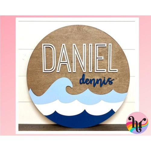 Ocean Wave Round Wood Nursery Name Sign  Name Sign for - Etsy