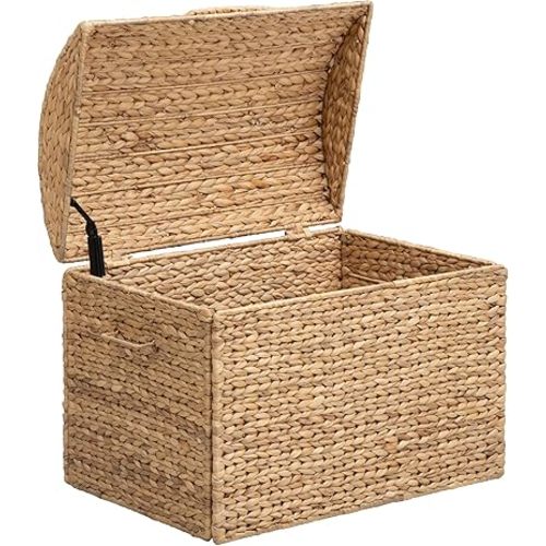 eHemco Heavy-duty Water Hyacinth Wicker Storage Trunk with Metal Frame and Arch Lid, 24.4 by 16.5 by 18.5 Inches, Natural