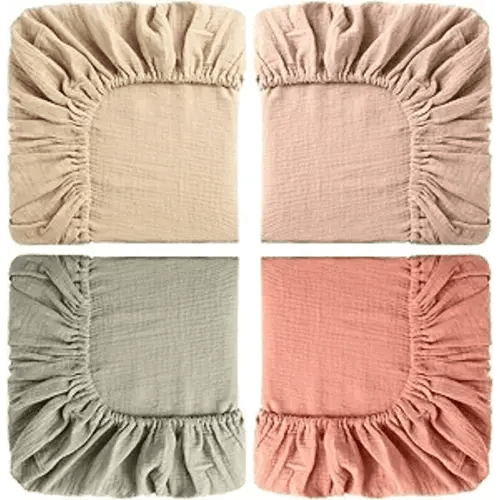Gerrii 4 Pcs Muslin Mini Crib Sheets 24 x 38 Inch Baby Crib Sheets Fitted Cozy Cotton Pack Breathable for Boys and Girls Toddler Bed Mattress(24 x 38 Inch,Natural Series Color)