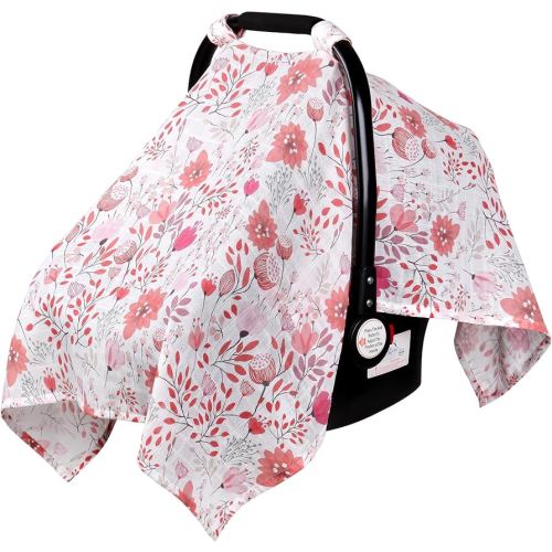 Rquite Muslin Car Seat Cover Baby, Carseat Covers Baby Girl Boy, Breathable Lightweight Infant Car Seat Cover, Baby Carrier Cover Car Seat Canopy Stroller Sun Shade for Summer & Hot Day, Universal Fit