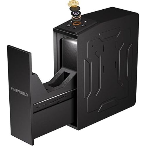 Gun Safe For Handgun, Biometric Slider Bedside Handgun Safe, Pistol Lock Case for Nightstand,Sliding Door Hand Gun Safe for Pistol -with 3 Quick Access Fingerprint, PIN Code, KEY