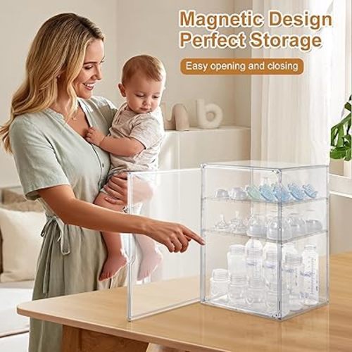 Baby Bottle Organizer – 3-Tier Bottle Storage Organizer Baby for Bottles, Nipples, Pump Parts, Food Jars – Clear Nursery Cabinet for Countertop and Kitchen