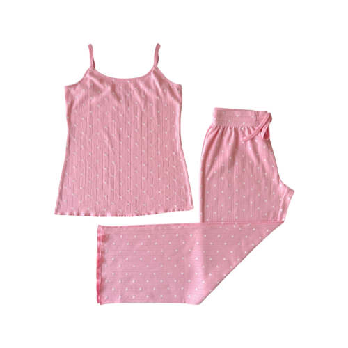 Pink with White Heart / Organic Pointelle Women's Cami Lounge Set