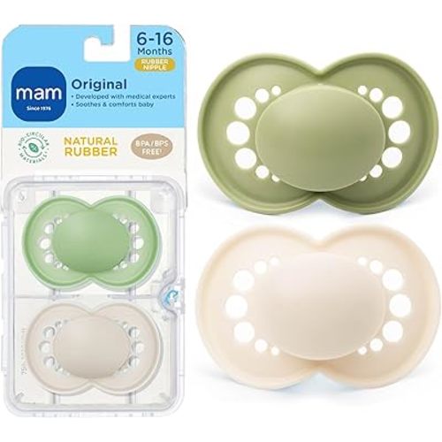 MAM Original Latex Baby Pacifier 6-16 Months, Binky for Newborn Babies, BPA-Free Skin Soft Silicone Nipple, Easy to Clean, Developed with Medical Experts, 2 Count, With Sterilizer Case, Made in Europe