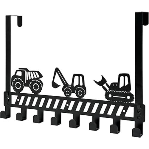 Toddler Boy Room Decor with Construction Truck Hooks, Kids Wall Organizer