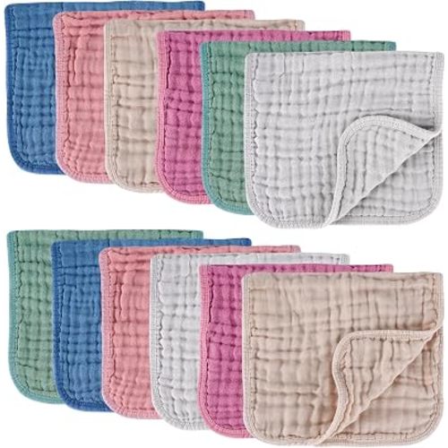 Lot de 12 débarbouillettes en mousseline 100 % coton douces et absorbantes pour nouveau-nés, nourrissons et tout-petits – 50 x 25 cm – Grandes serviettes douces pour le visage, essentiels de