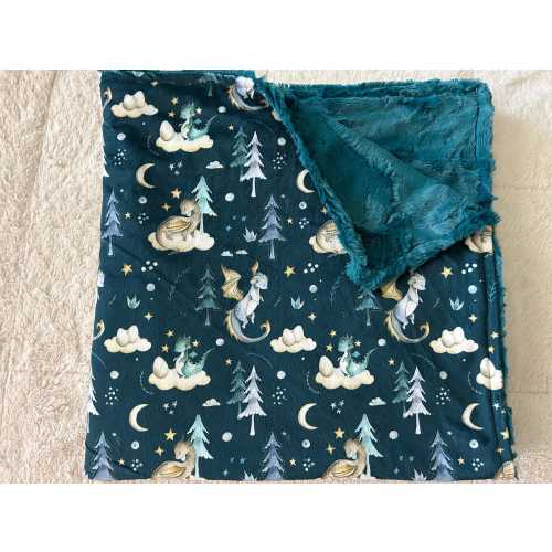 Minky Night Dragons Baby Blanket, Soft Lovie, Moon & Stars Crib Bedding, Newborn Lovey Gift, Baby Shower Gift Boy, Trees