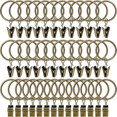 40 Pack Bronze Curtain Rings with Clips, Curtain Hooks Hangers Clip Rings for Hanging Drapes Bows Hat, Drapery Rings 1.26 in I D, Fits up to 1 in Diameter Curtain Rod.