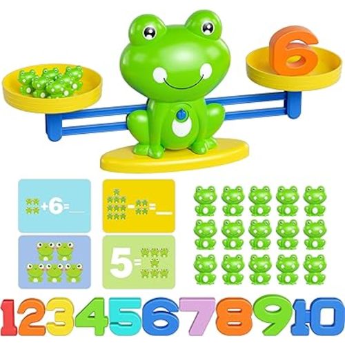 Frog Balance Math Game for Kids, Montessori STEM Counting Toy with 20 Frogs & 40 Double-Sided Cards, Educational Gift for Preschoolers Ages 3-8