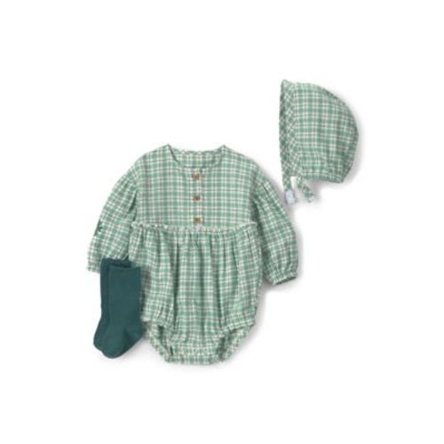 Baby Girls Plaid Bubble Set with Socks and Cap