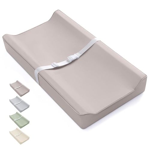 Blissful Diary Vegan Leather Baby Changing Pad with Waterproof & Wipe-Clean PU Cover, Standard Size Cozy Diaper Changing Pad for Dresser and Table, Taupe