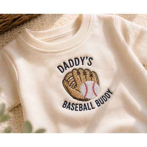Daddy's Baseball Buddy Embroidered Romper, Baseball Baby Outfit, Sports Newborn Bodysuit, Baby Gift For Baseball Dad
