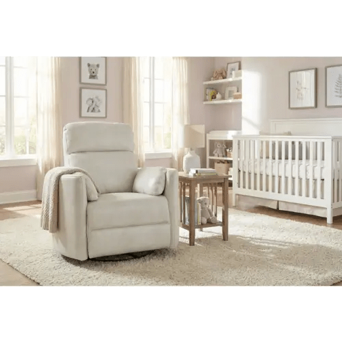 Rayna Ivory Leather Nursery 40" Power Oversized Swivel Glider Recliner with Built-In Battery & USB | Rocker