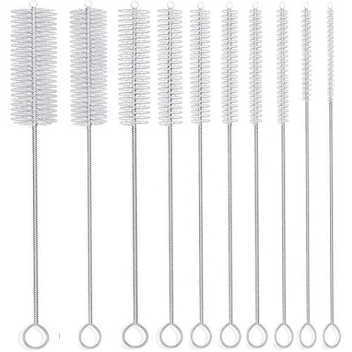 Long Straw Brush, Nylon Pipe Tube Cleaner 8-ihch 10 Different Diameters Set of 10