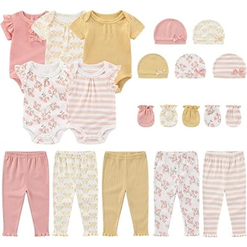Newborn Layette Gift Set 20-Piece Cotton Baby Boy Girl Clothes Essentials and Accessories