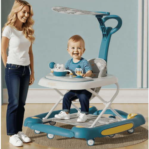 XunKA 6-in-1 Multifunctional Baby Walker, Foldable Push Walker with Musical Activity Station for 6-24 Months,Green.