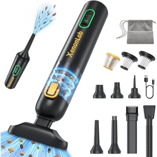 Car Vacuum, 25000Pa 4-in-1 Handheld Vacuum Cordless & Air Duster, Up to 60 Min Runtime, Ultra-Quiet Rechargeable Mini Vacuum Cleaner with One-Touch Emptying for Car, Home & Pet Hair(Yellow)