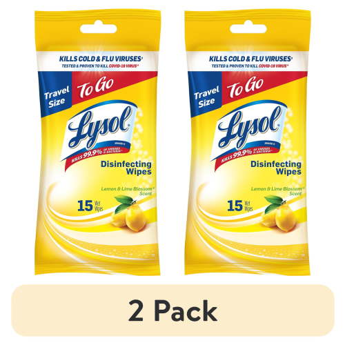 (2 pack) Lysol To Go Disinfectant Wipes, Lemon and Lime Blossom, 15 Count