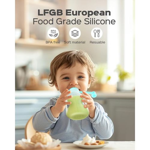 Silicone Reusable Baby Food Pouches, 6PCS Reusable Pouches for Toddlers 5OZ,  BPA Free Refillable Squeeze Pouches, Easy to Clean and Dishwasher Safe, Baby Food Storage for Homemade Puree, Yogurt