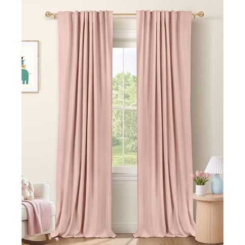 Blush Pink Total Blackout Curtains for Bedroom 90 Inch Long