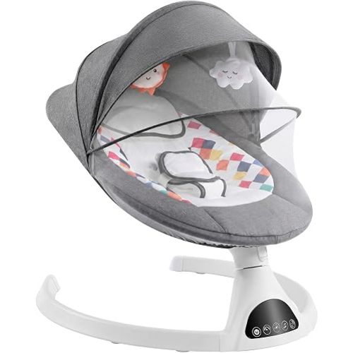Soobaby Baby Swing for Infants,Electric Swing for Babies,Portable Swing for Baby Boy Girl,Remote Control Indoor Baby Rocker with 5 Sway Speeds,Music and Bluetooth,Deep Gray