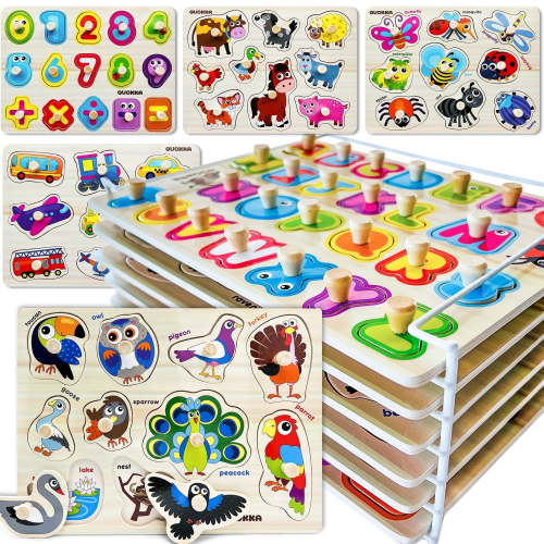 Quokka 6 Wooden Educational Alphabet Puzzles for Toddlers 1-4 Years with Rack