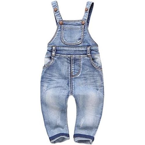 KIDSCOOL SPACE Baby & Little Boys/girls Water Washed Ripped Soft Denim Overalls
