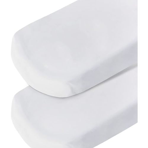 Bassinet Sheet 2 Pack Cotton Fitted Sheets Set for Oval Rectangle Hourglass Bassinet Mattress and Moses Baskets, Super Soft and Breathable Cover for Baby Girl Boy 32''x16''x4'', White