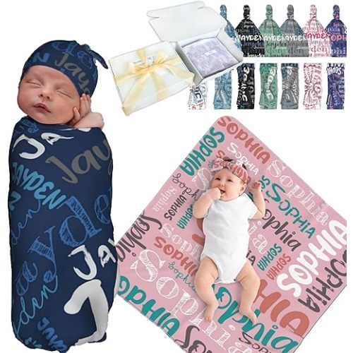 Tinyots Personalized Baby Swaddle Blanket for Boys & Girls - Custom Name Blanket for Newborns