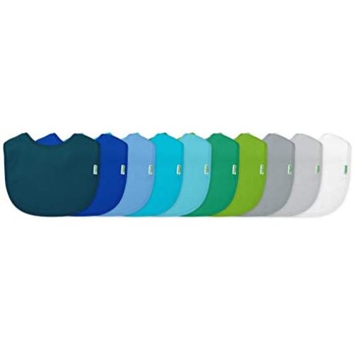green sprouts Stay-dry Bibs (10 pack) | Ultimate protection from drools & spit ups | Waterproof protection, Adjustable hook-&-loop closure, Machine washable - Blue