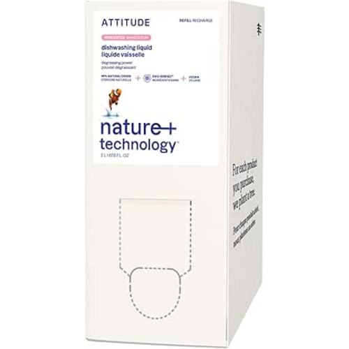 ATTITUDE Dish Soap Refill, EWG Verified, Plant-Based & Vegan Dishwashing Liquid, Naturally Derived, Unscented, 67.6 Fl Oz