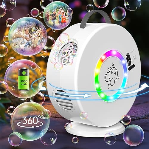 Bubble Machine for Kids Toddlers, 90° 360° Rotatable Automatic Bubble Maker with RGB Light, 4000+ Bubbles/Min Bubble Blower for 3 4 5 6 7 8 Year Old, Easter Christmas Birthday Outdoor Wedding Gifts